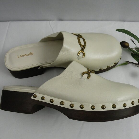 $320 Larroude Zuzi Bit Mule CLOG Ivory SLIP ON GOLDTONE HARDWARE 10 - Picture 4 of 8